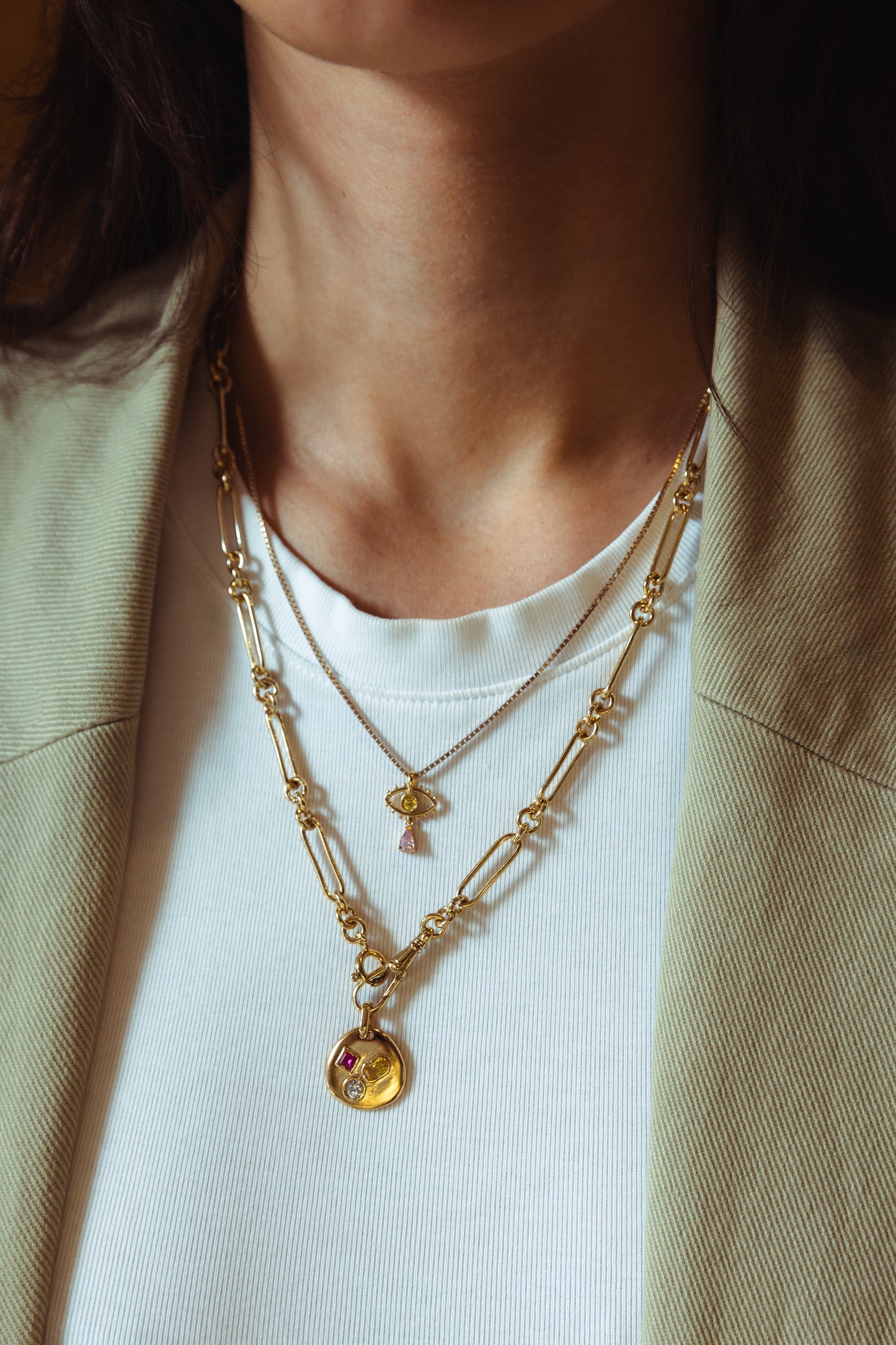 Classic box chain with eye pendant in 18k gold vermeil by Beurre d'Or