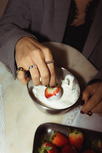 Dual stone ring in silver by Beurre d'Or