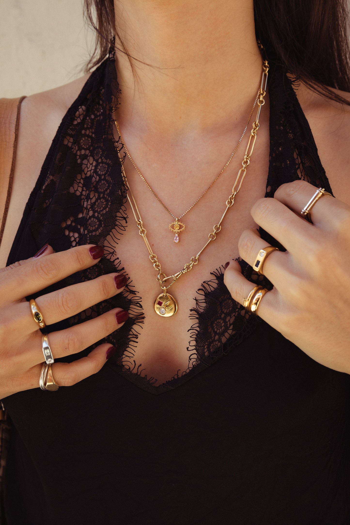Nugget pendant in 18k gold vermeil with gemstones by Beurre d'Or