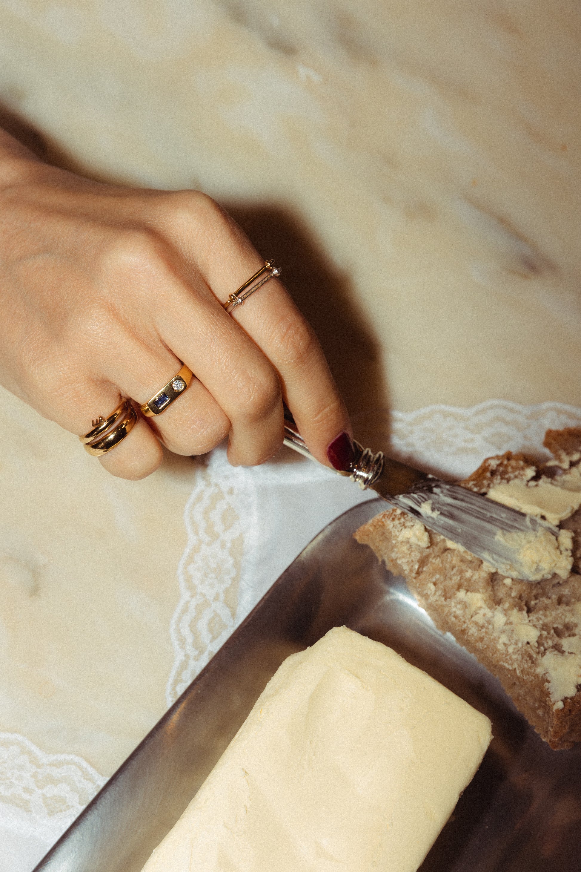 Dual stone ring in 18k gold vermeil by Beurre d'Or